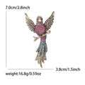 Long-Tailed Bird Brooch In Metal With Spread Wings, A Crystal Body, And A Long Feathered view 6