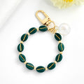 Coffee Bean Bead Bracelet Keychain With Crystal Accent view 1
