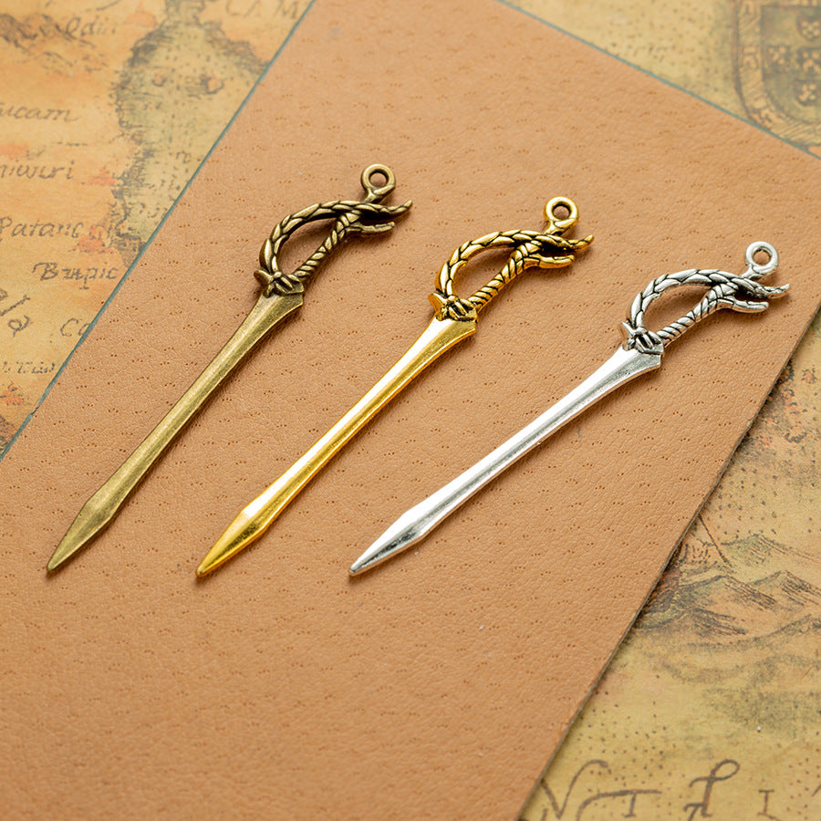 70x12mm Vintage Long Sword Alloy Charm Pendant