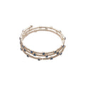 Silver Triple Row Open Cuff Bangle Blue Clear Stones view 5
