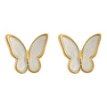 Gold Frame White Enamel Butterfly Stud Earrings Pair view 5