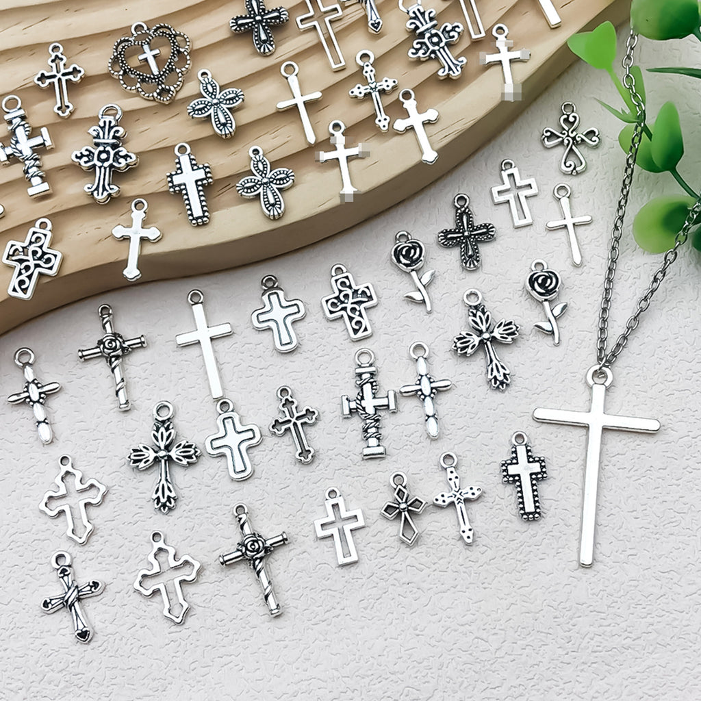 Vintage Zinc Alloy Cross Charm Pendant for DIY Necklace Keychain and Handmade Jewelry