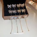 Crystal Butterfly Chain Drop Earrings in Gold Tone view 2