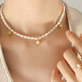 Baroque Freshwater Pearl Necklace Gold Cube Pendant Charms view 1