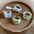 Enamel Floral Open Rings Mint White Green Branch Styles view 1