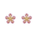 Gold-Tone Mini Pink Zircon Five Petal Flower Stud Earrings view 5