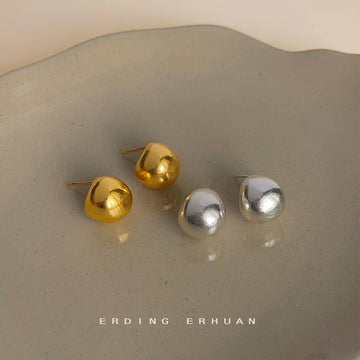 Matte Gold and Silver Pebble Bean Metal Stud Earrings
