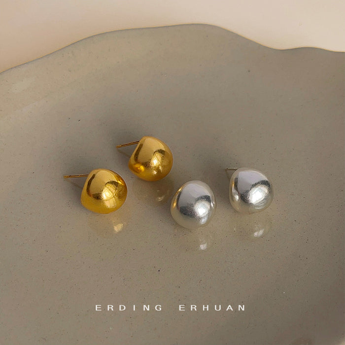 Matte Gold and Silver Pebble Bean Metal Stud Earrings