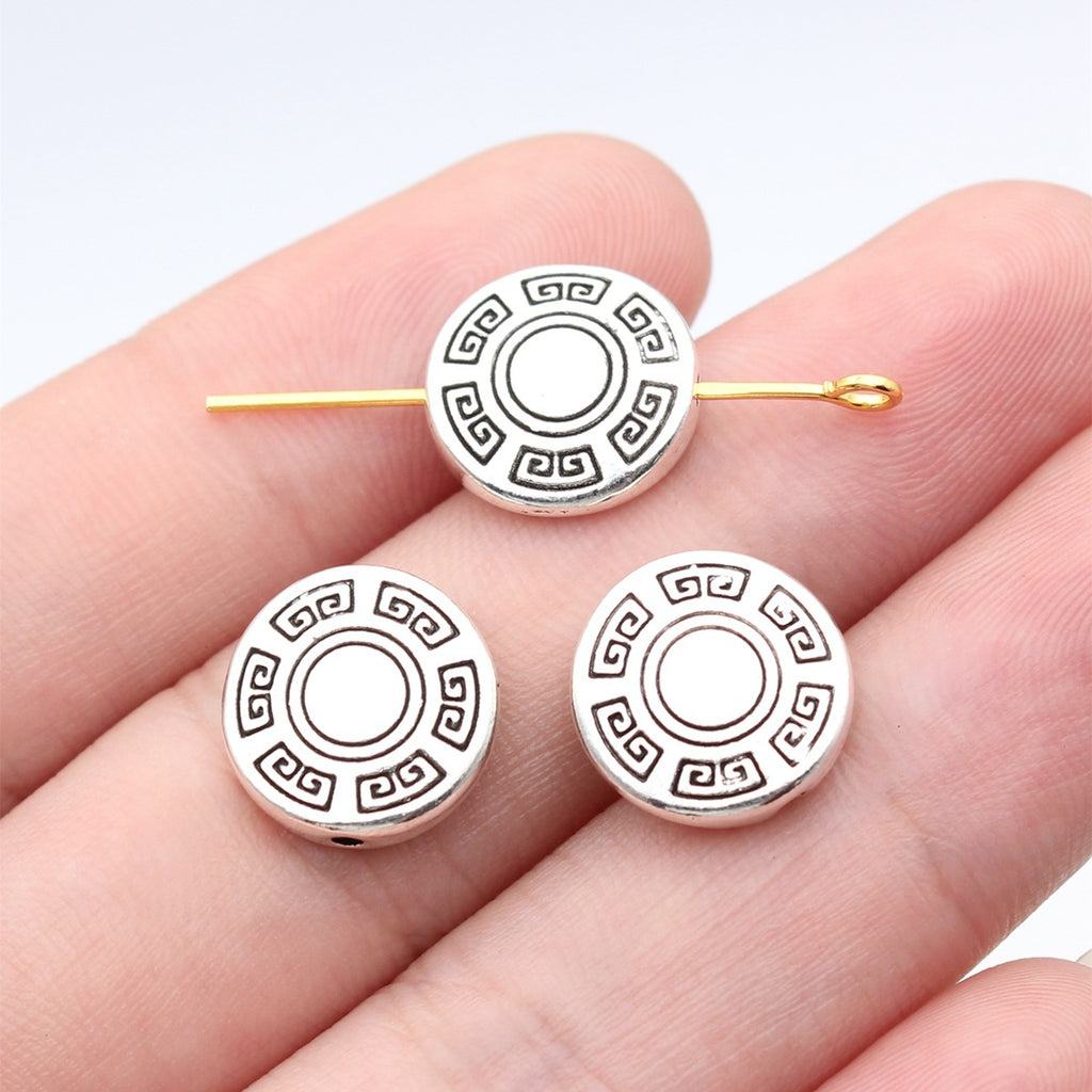 13x13x4mm 2.3g Antique Silver Zinc Alloy Floral Round Small Hole Beads for DIY Bracelet Jewelry Making
