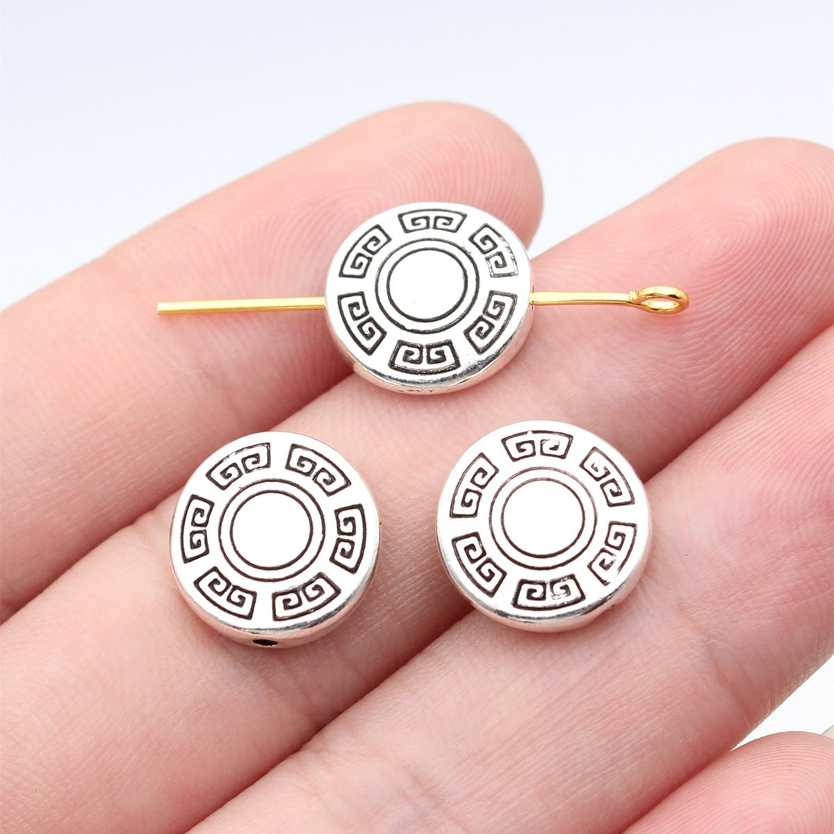 13x13x4mm 2.3g Antique Silver Zinc Alloy Floral Round Small Hole Beads for DIY Bracelet Jewelry Making