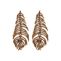 Crystal Feather Drop Earrings in Gold Brown or Blue Green view 5
