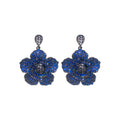 Deep Blue Crystal Layered Floral Statement Drop Earrings view 5