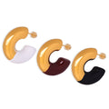 Gold Two-Tone Enamel C-Shape Chunky Stud Earrings Pair view 5