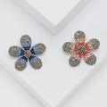Five Petal Gray Crystal Flower Brooch in Blue or Pink view 1