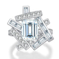 Rectangular Clear Stone Geometric Frame Oversized Ring In Silver Tone view 4
