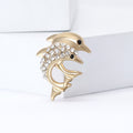 Dual Dolphin Brooch Clear Rhinestones Gold or Silver Tone view 4