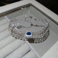 Silver Gold Oval CZ Ladder Bracelets Blue and Magenta view 6