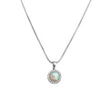 Silver Tone Aqua Opal Look Clear Stone Halo Pendant Necklace view 5