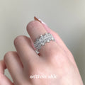 Silver Tone Clear Stone Floral Edge Wide Open Ring For Women view 2