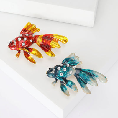 Enamel Goldfish Brooch on white background
