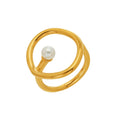 Open Oval Geometric Ring White Pearl Accent Gold Rose Steel view 5