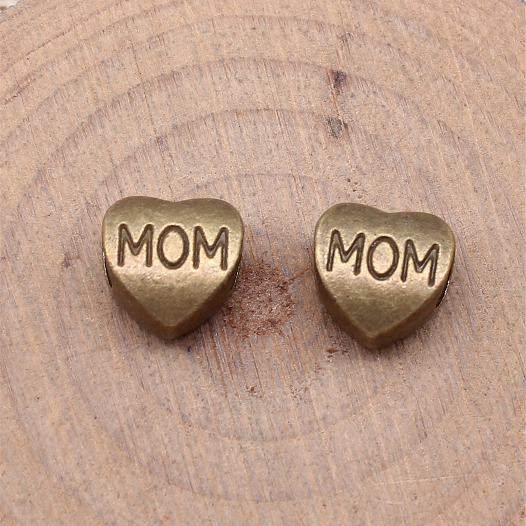 11x11x6.5mm 1.8g Multicolor Zinc Alloy MOM Heart Large Hole Beads for European Bracelet DIY Jewelry Making