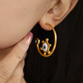 Evil Eye Sun C-Hoop Earrings Enamel Gold Steel Pair view 2