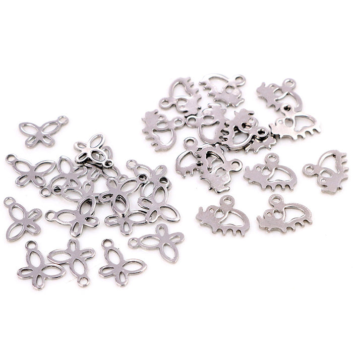 Polished Silver Tone Elephant and Butterfly Metal Mini Charms