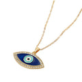 Gold Tone Crystal Halo Navy Evil Eye Pendant Necklace view 5