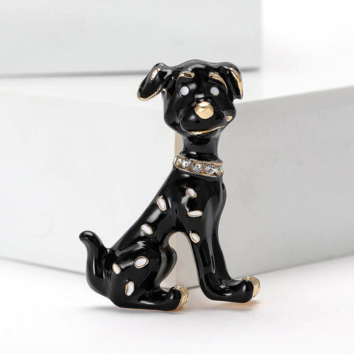 Enamel Sitting Dog Brooch styled angle