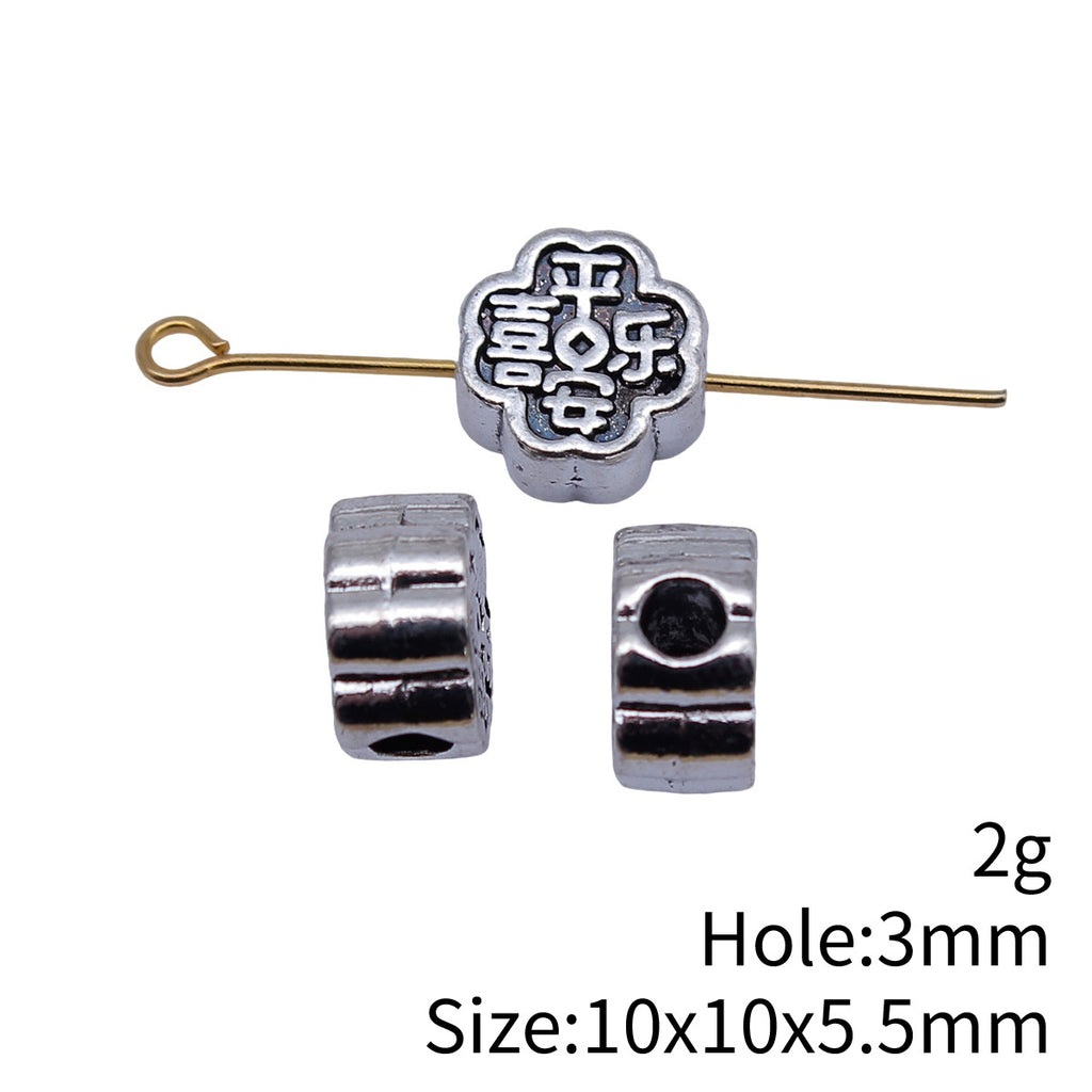 10x10x5.5mm 2g Multicolor Zinc Alloy Peace and Joy Chinese Character Pierced Beads for DIY Jewelry Making