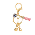 Gold Tone Initial Letter Keychain with Evil Eye and Pink Tassel view 5