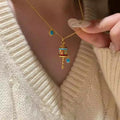Gold Enamel Prayer Wheel Pendant Turquoise Bead Necklace view 4