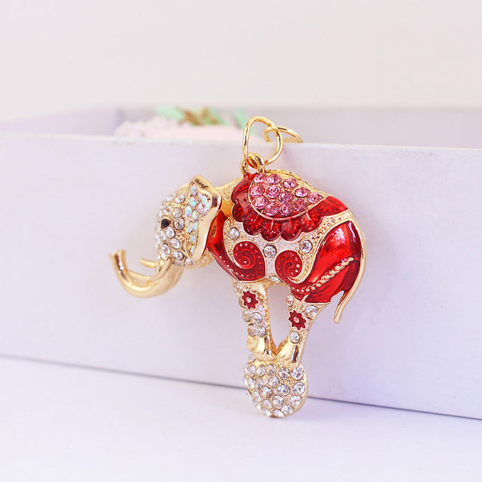 Rhinestone Circus Elephant Keychain, Cute Animal Bag Charm Key Ring