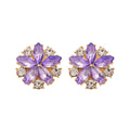 Purple Crystal Flower Cluster Stud Earrings Matching Jewelry Pair view 5