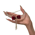 Burgundy Bow Crystal Choker Necklace With Pearl Chain Drop view 5