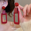 Red Rectangular Flocked Statement Drop Earrings Fashion Jewelry view 1
