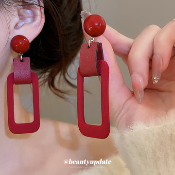 Red Rectangular Flocked Statement Drop Earrings Fashion Jewelry