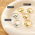 Gold Steel Pearl Green Square Rhinestone Thin Rings view 2