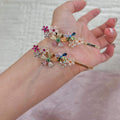 Gold Multicolor Rhinestone Flower Bobby Hair Pins Pair view 3