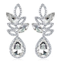 Silver Tone Crystal Leaf Teardrop Openwork Crystal Metal Dangle Earrings view 1