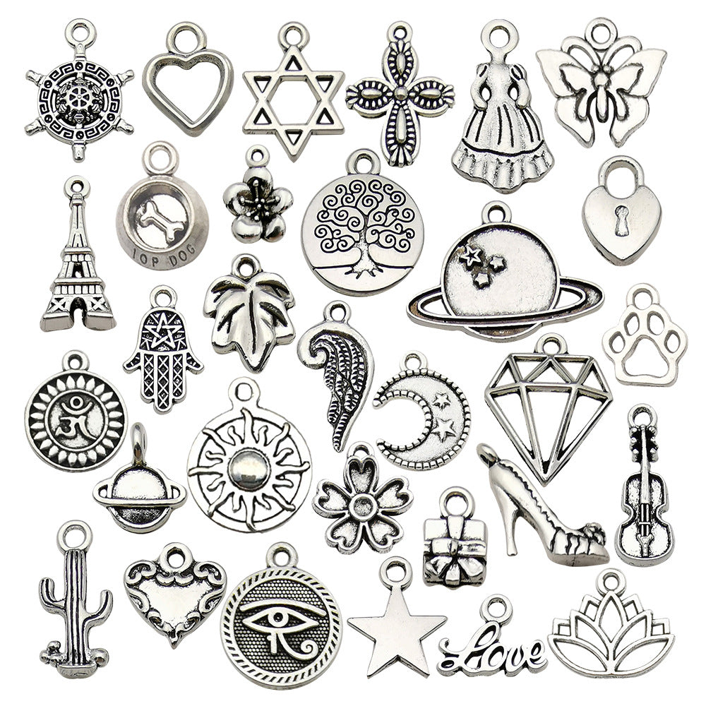 Antique Silver Iron Hexagram Tower Butterfly Charm Pendant for DIY Bracelet Necklace