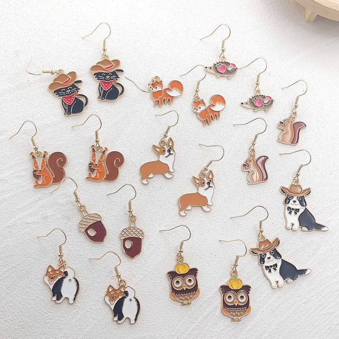 Gold Tone Enamel Animal Figure Drop Earrings 10 Styles