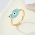 Gold Tone Enamel Evil Eye Adjustable Open Rings in Five Shapes view 6