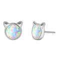 Silver Cat Ear Round White Opal Stud Earrings Pair view 3