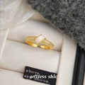 Gold-Tone Open Adjustable White Enamel Pave Band Ring view 4