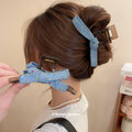 Blue Denim Rhinestone Hair Claws Bow Knot Two Styles view 2
