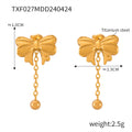 Gold Steel Bow Pendant Necklace Heart Drop Ball Earrings view 6