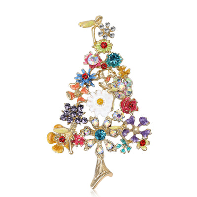 Product display showing an open gold-tone tree filled with colorful flowers and a bird topper