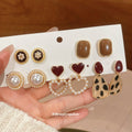 Gold Heart Pearl Square Stud Drop Earring Ten Piece view 3